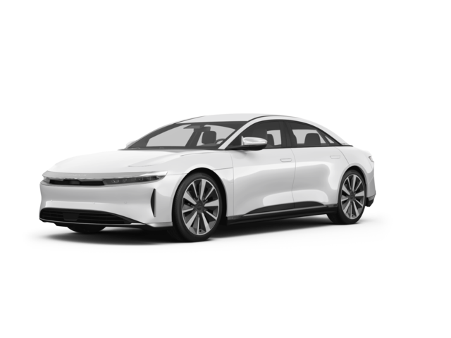 2023 Lucid Air Pure, front three-quarter view, paint 1 of 5