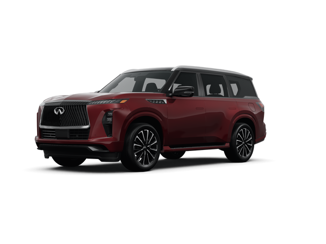 2025 INFINITI QX80 LUXE, front three-quarter view, paint 1 of 8