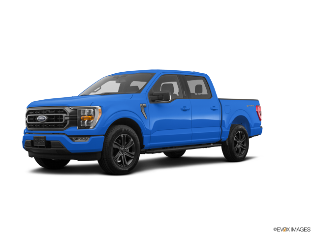 2021 Ford F-150 truck in Velocity Blue Metallic Color, Front Side View