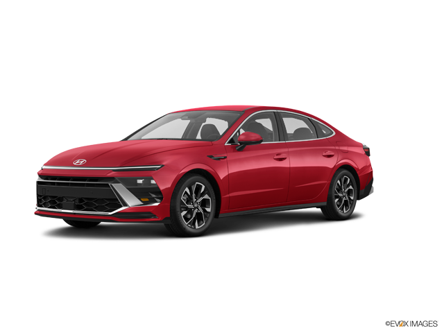 2025 Hyundai Sonata Hybrid sedan in Ultimate Red Color, Front Side View