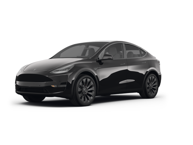 2025 Tesla Model Y Performance, front three-quarter view, paint 1 of 6
