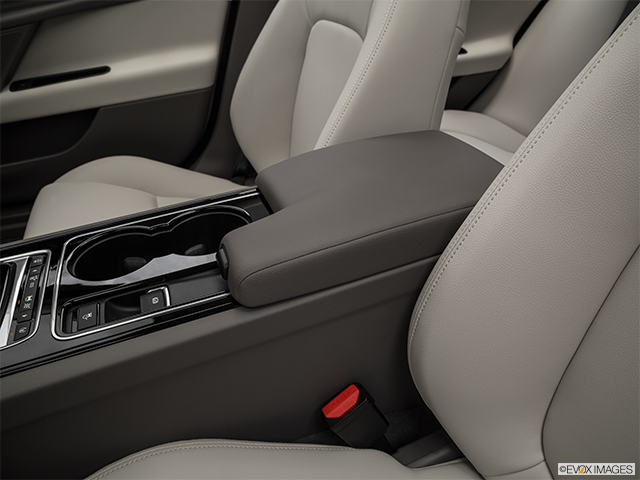 2018 Jaguar XE | Front center console with closed lid, from driver’s side looking down