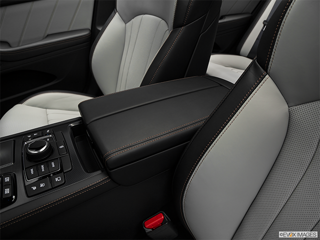 2018 Genesis G80 | Front center console with closed lid, from driver’s side looking down