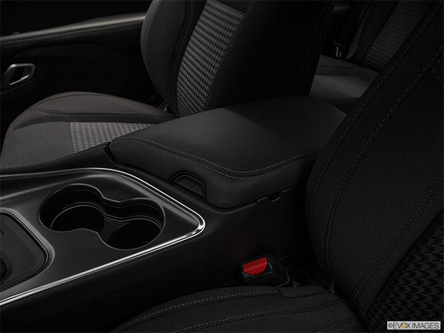 2018 Dodge Challenger | Front center console with closed lid, from driver’s side looking down