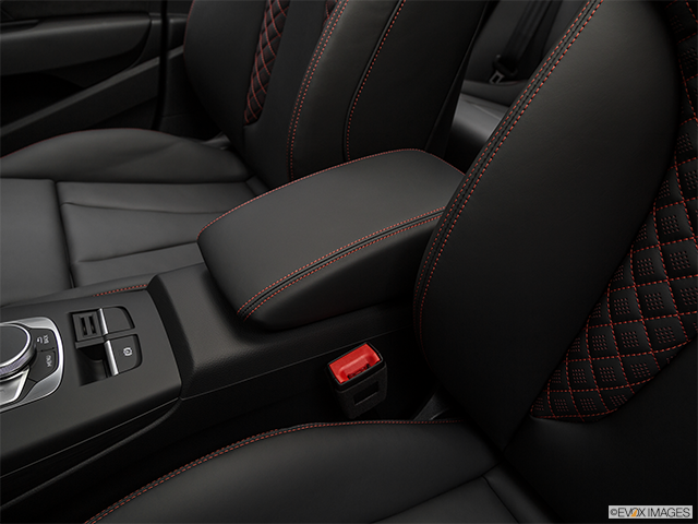 2018 Audi RS3 | Front center console with closed lid, from driver’s side looking down