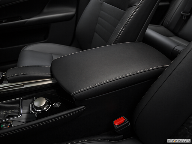 2018 Lexus GS 350 | Front center console with closed lid, from driver’s side looking down