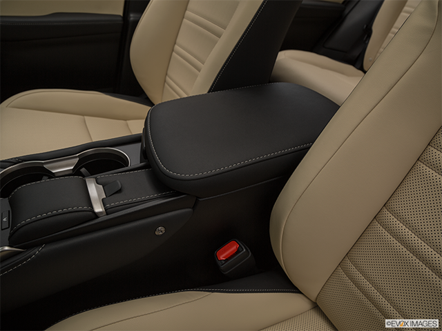 2018 Lexus NX 300h | Front center console with closed lid, from driver’s side looking down