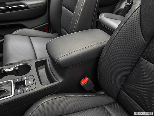 2019 Kia Sportage | Front center console with closed lid, from driver’s side looking down