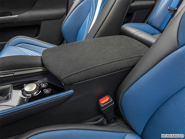 2019 Lexus GS F | Front center console with closed lid, from driver’s side looking down