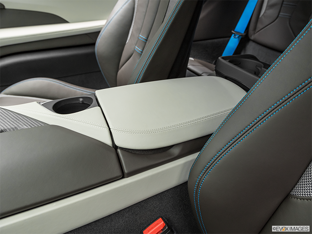 2019 BMW i8 | Front center console with closed lid, from driver’s side looking down