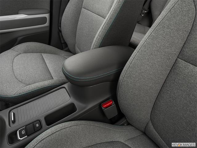 2022 Kia Soul EV | Front center console with closed lid, from driver’s side looking down