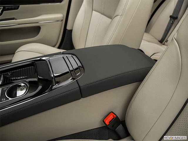 2019 Jaguar XJ | Front center console with closed lid, from driver’s side looking down