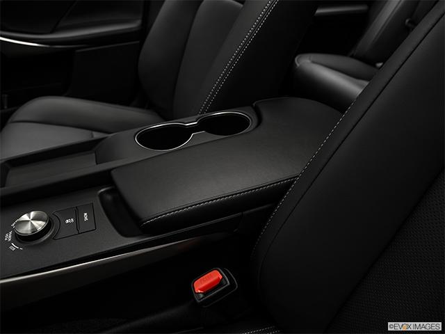 2019 Lexus IS 350 | Front center console with closed lid, from driver’s side looking down