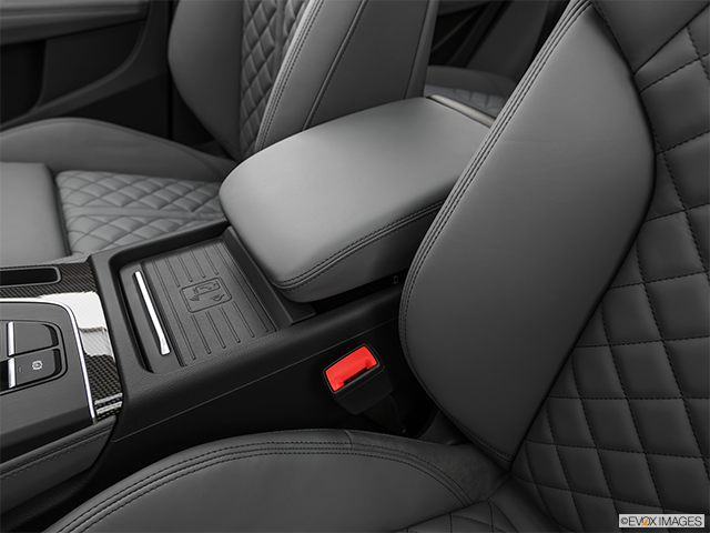 2019 Audi SQ5 | Front center console with closed lid, from driver’s side looking down