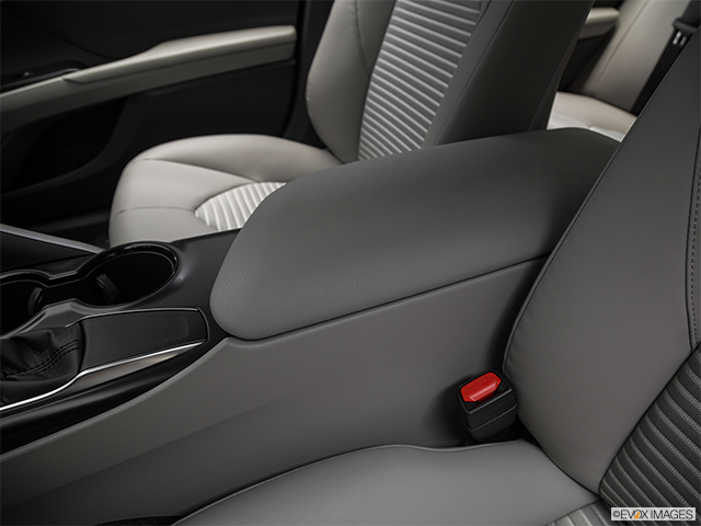 2019 Toyota Camry | Front center console with closed lid, from driver’s side looking down