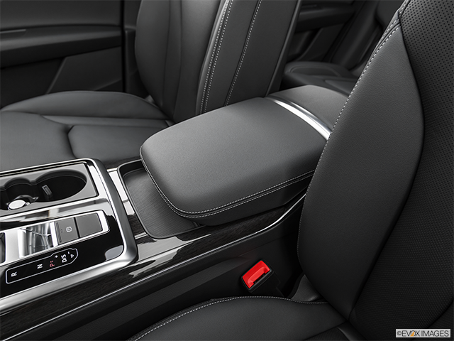 2019 Audi Q8 | Front center console with closed lid, from driver’s side looking down