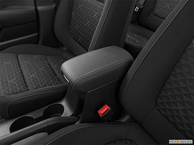 2019 Kia Rio | Front center console with closed lid, from driver’s side looking down