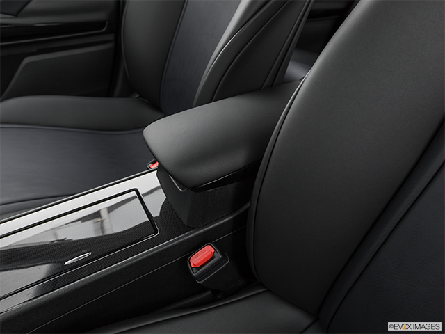 2019 Toyota Mirai | Front center console with closed lid, from driver’s side looking down