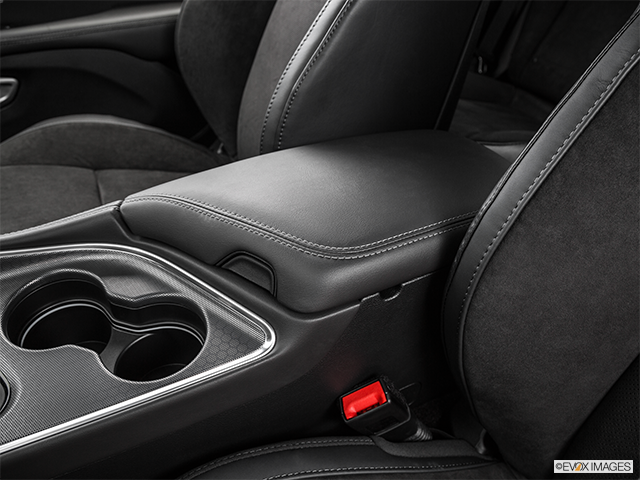 2015 Dodge Challenger | Front center console with closed lid, from driver’s side looking down