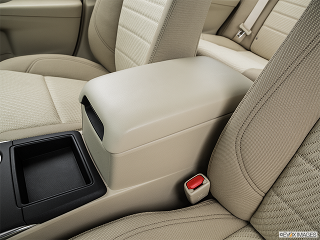 2015 Toyota Camry | Front center console with closed lid, from driver’s side looking down