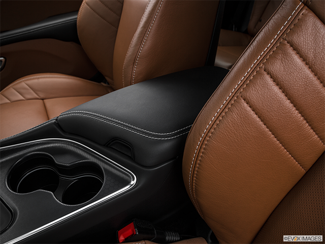2016 Dodge Challenger | Front center console with closed lid, from driver’s side looking down