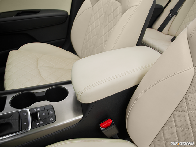 2016 Kia Optima | Front center console with closed lid, from driver’s side looking down