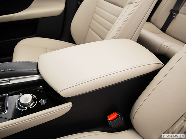 2016 Lexus GS 350 | Front center console with closed lid, from driver’s side looking down