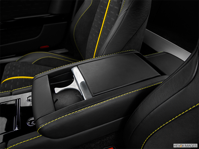 2016 Aston Martin V8 Vantage | Front center console with closed lid, from driver’s side looking down
