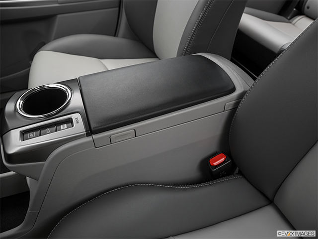 2018 Toyota Prius v | Front center console with closed lid, from driver’s side looking down