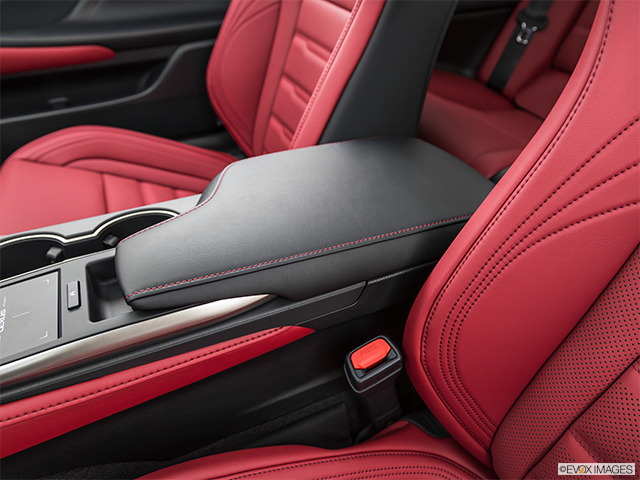 2022 Lexus RC 350 | Front center console with closed lid, from driver’s side looking down