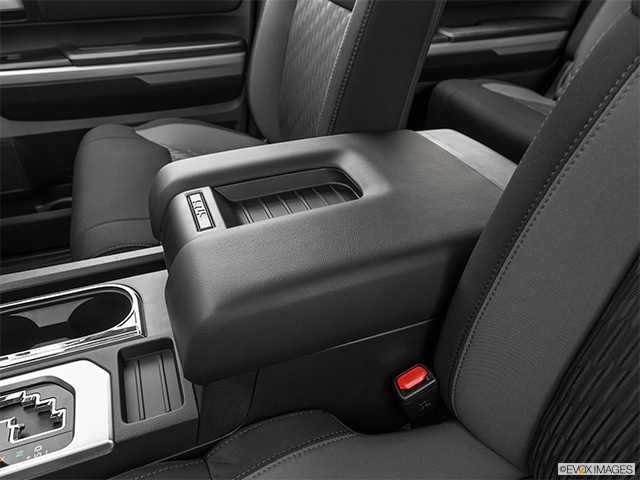 2022 Toyota Tundra | Front center console with closed lid, from driver’s side looking down