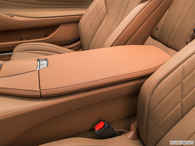 2023 Lexus LC 500 | Front center console with closed lid, from driver’s side looking down
