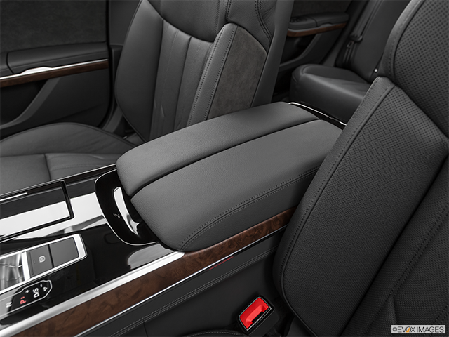 2024 Audi A8 | Front center console with closed lid, from driver’s side looking down