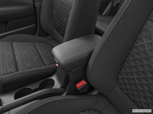 2022 Kia Rio 5-Door | Front center console with closed lid, from driver’s side looking down