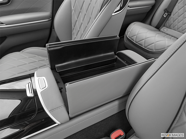 2023 Mercedes-Benz S-Class | Front center console with closed lid, from driver’s side looking down