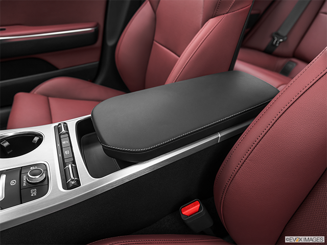 2022 Kia Stinger | Front center console with closed lid, from driver’s side looking down