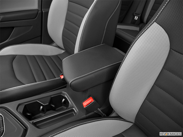 2022 Volkswagen Taos | Front center console with closed lid, from driver’s side looking down