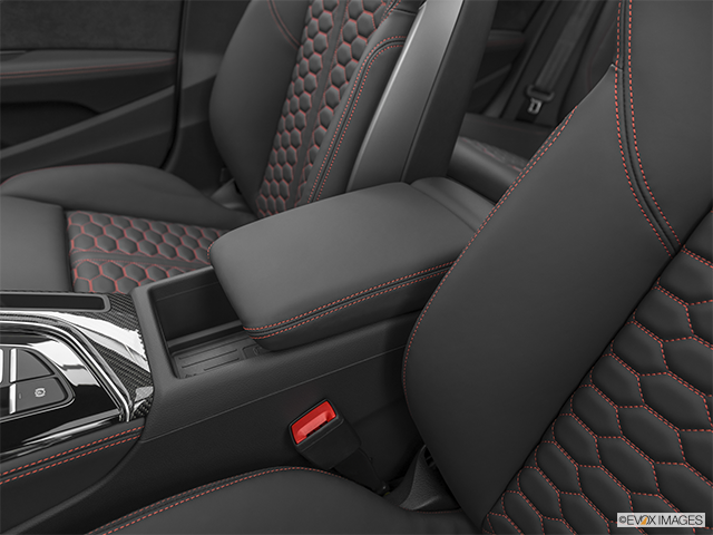 2024 Audi RS5 Sportback | Front center console with closed lid, from driver’s side looking down
