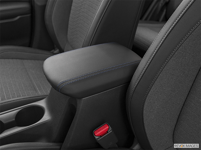 2022 Kia Seltos | Front center console with closed lid, from driver’s side looking down