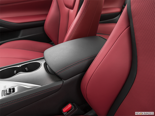 2022 Infiniti Q60 Coupe | Front center console with closed lid, from driver’s side looking down