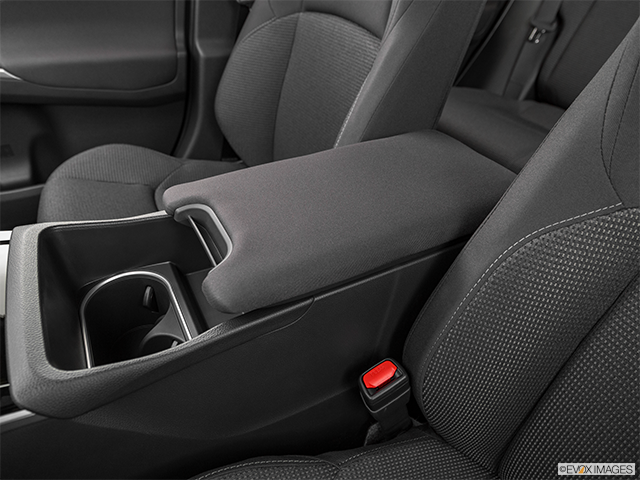2024 Subaru SOLTERRA | Front center console with closed lid, from driver’s side looking down