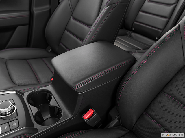 2023 Mazda CX-5 | Front center console with closed lid, from driver’s side looking down
