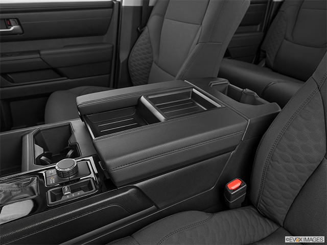 2023 Toyota Tundra | Front center console with closed lid, from driver’s side looking down