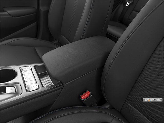 2022 Hyundai KONA electric | Front center console with closed lid, from driver’s side looking down