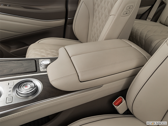 2023 Genesis GV80 | Front center console with closed lid, from driver’s side looking down