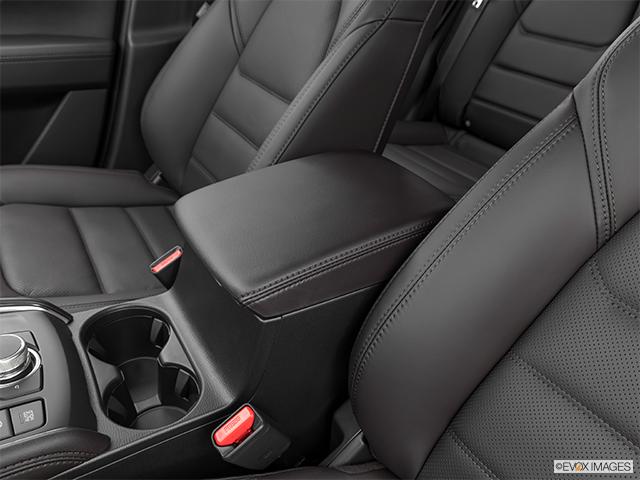 2023 Mazda CX-5 | Front center console with closed lid, from driver’s side looking down