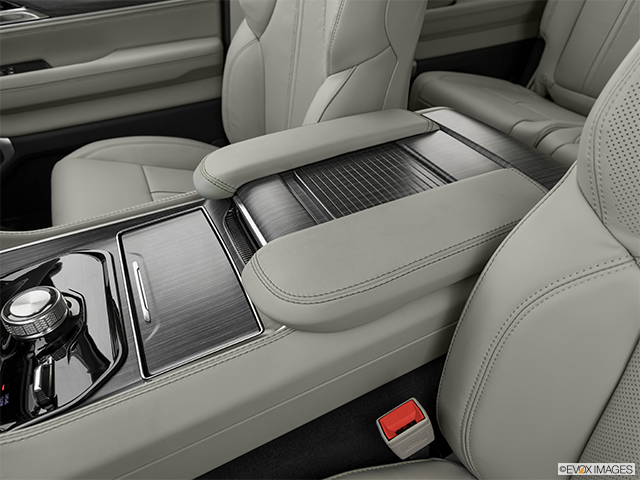 2023 Jeep Wagoneer | Front center console with closed lid, from driver’s side looking down