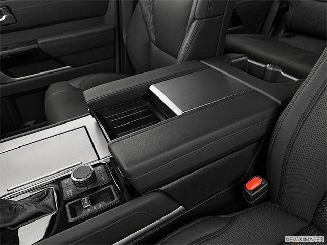 2023 Toyota Sequoia | Front center console with closed lid, from driver’s side looking down