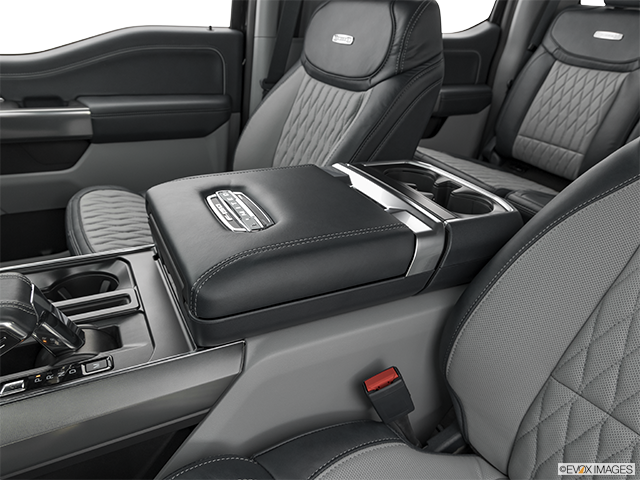 2024 Ford F-150 | Front center console with closed lid, from driver’s side looking down