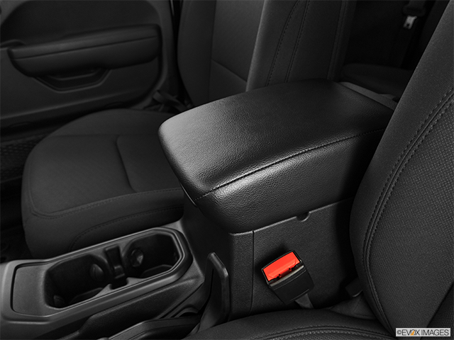 2023 Jeep Wrangler 2-Door | Front center console with closed lid, from driver’s side looking down